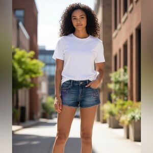 Re Rock for Express Painted Denim Blue Women's Shorts Embroidered Pockets 2